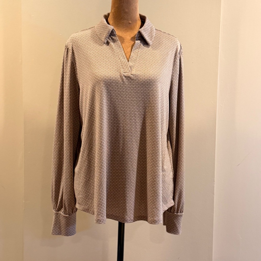 Adrianna Papell Blouse Women L Brown Long Sleeve V-Neck Pullover Career Classic